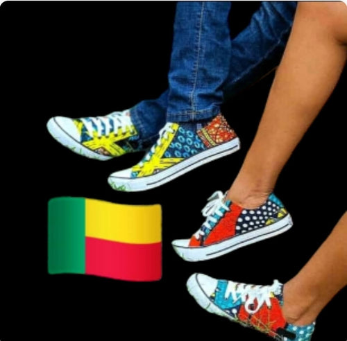 AFRICAN MATERIAL COVERED LOW TOP SNEAKERS