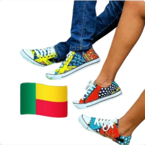 AFRICAN MATERIAL COVERED LOW TOP SNEAKERS